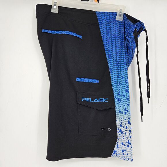 Pelagic Swim Boardshorts Men 38 Blue Fish Camo Offshore Fishing Trunks Surf - Picture 5 of 8